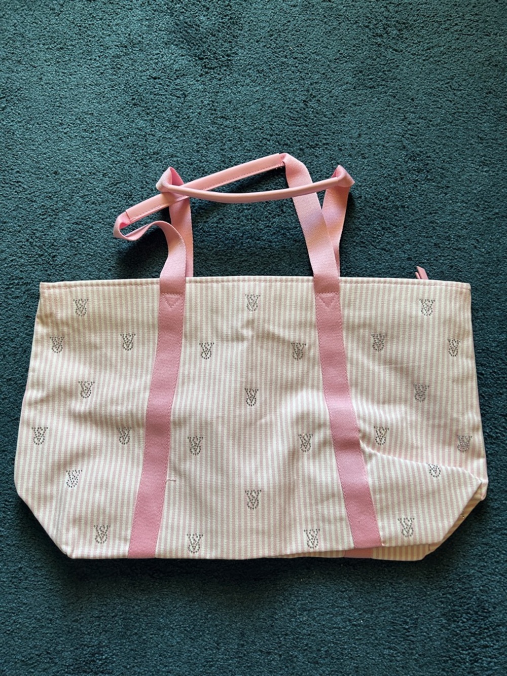 Victoria's Secret Pink-Accent Striped Canvas Tote